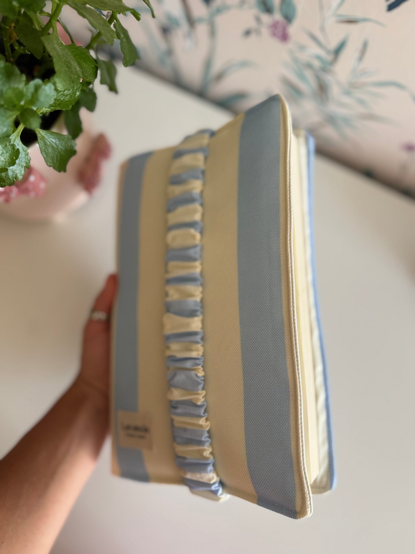 New! Book cover with flaps strap blue and pastel yellow