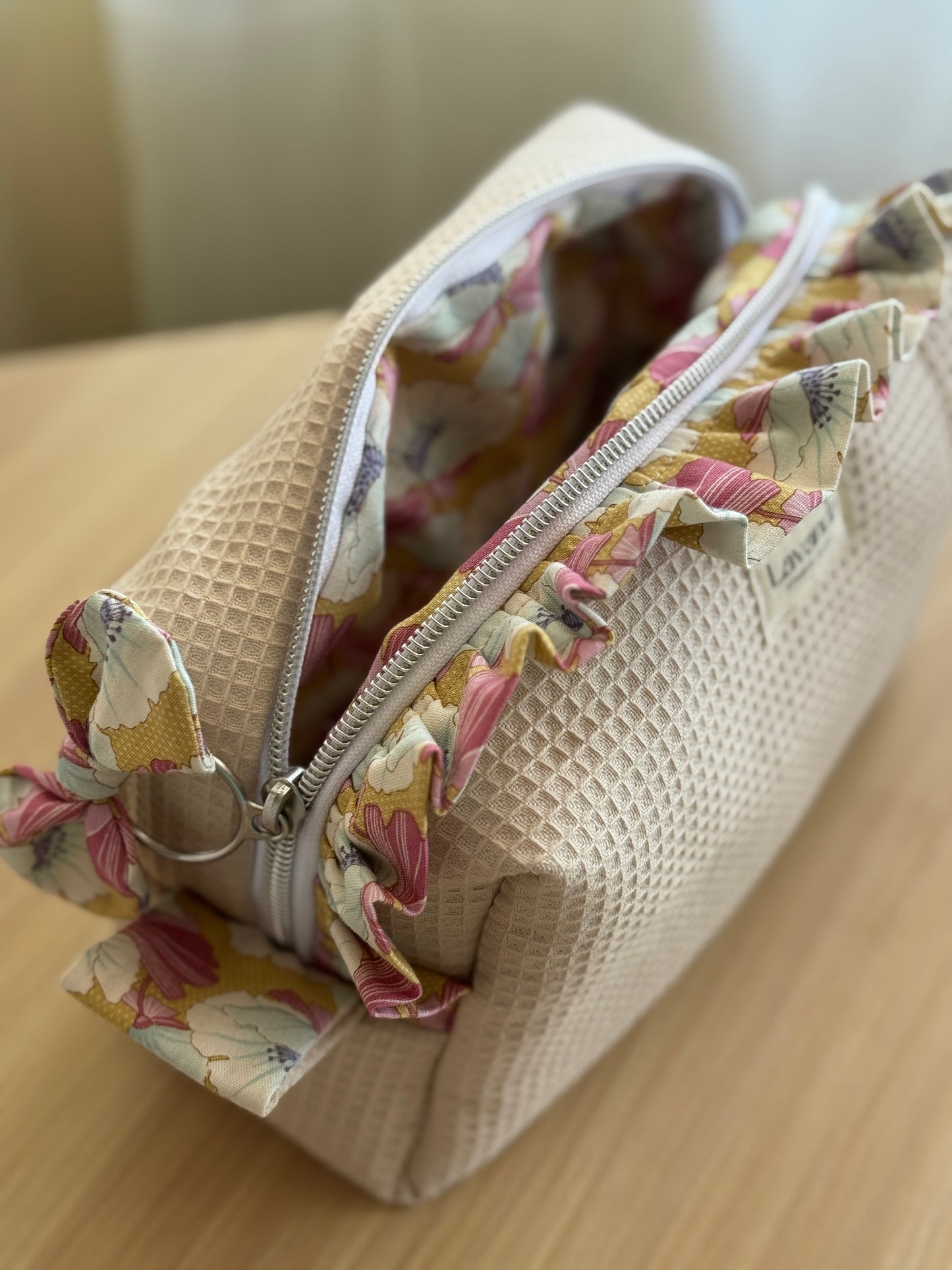 Cosmetic bag fresia waffle nusifera and rouse/ ruffle.