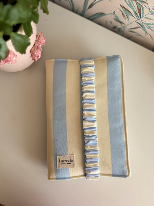 New! Book cover with flaps strap blue and pastel yellow