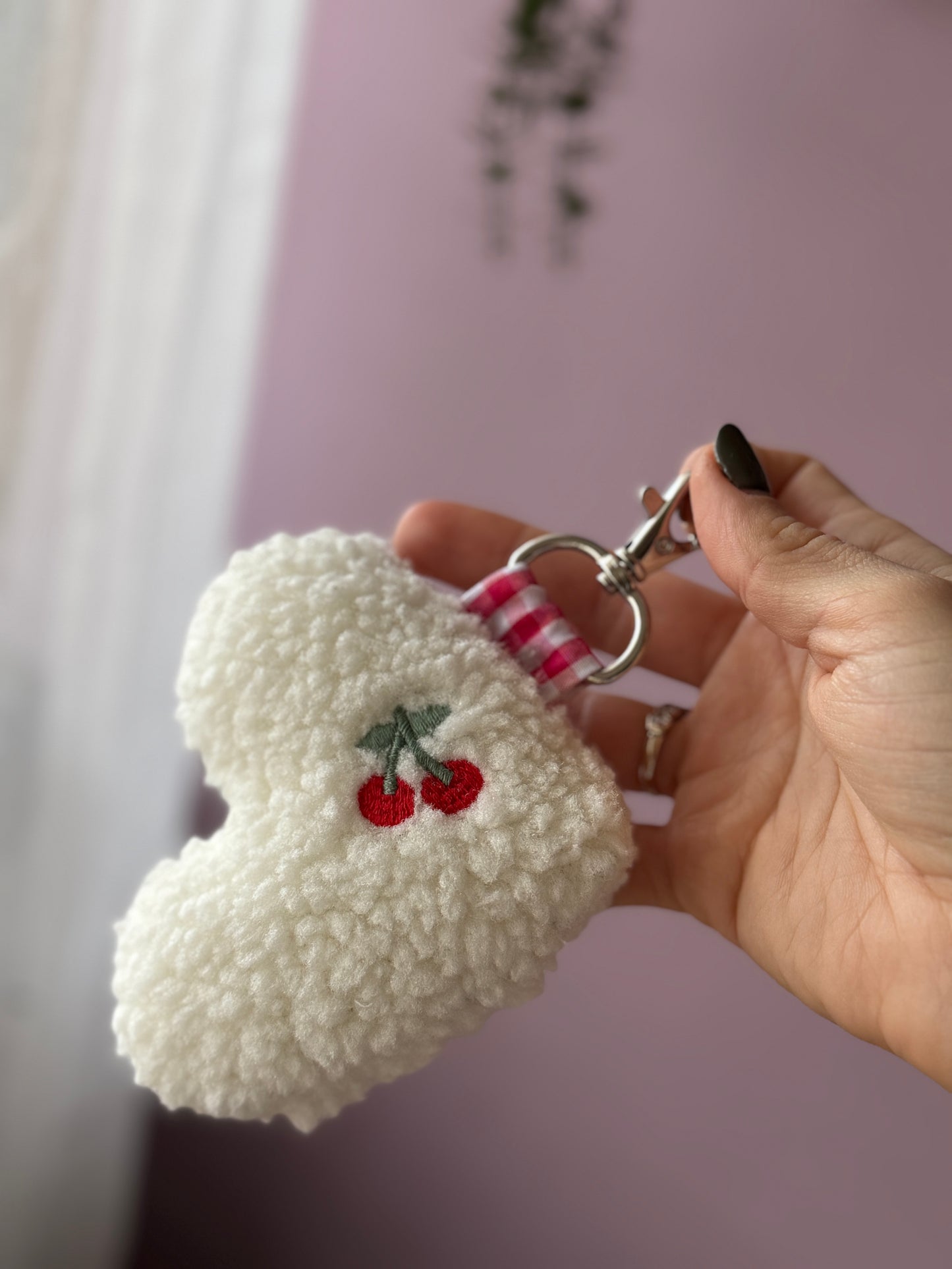 Fabric heart keychain cherry teddy