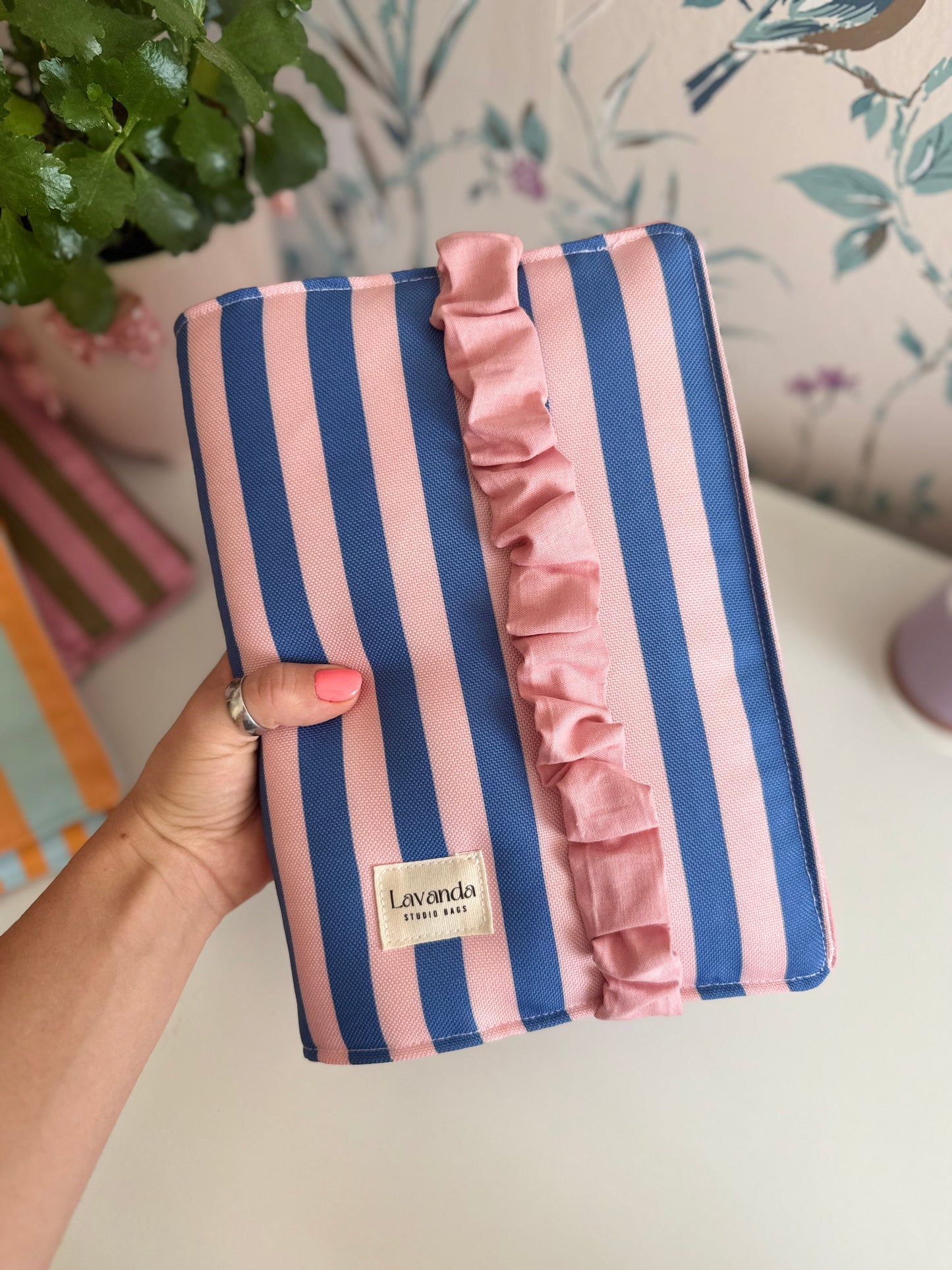 New! Book cover with flaps strap pink and blue