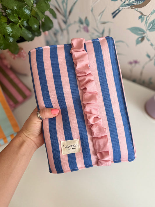 Book cover with flaps strap pink and blue