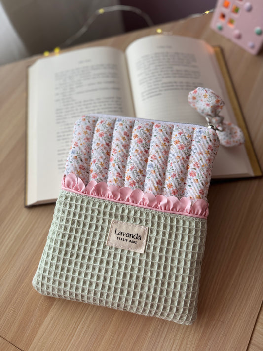 Kindle sleeve pastel flowers pink and mint waffle