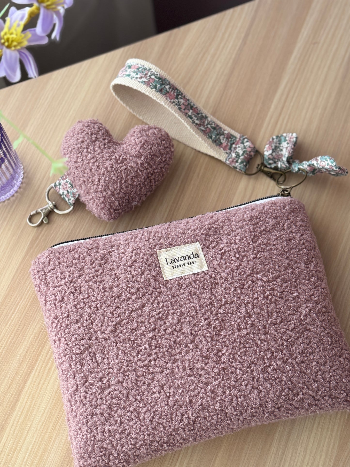 Fabric heart keychains pink teddy bear