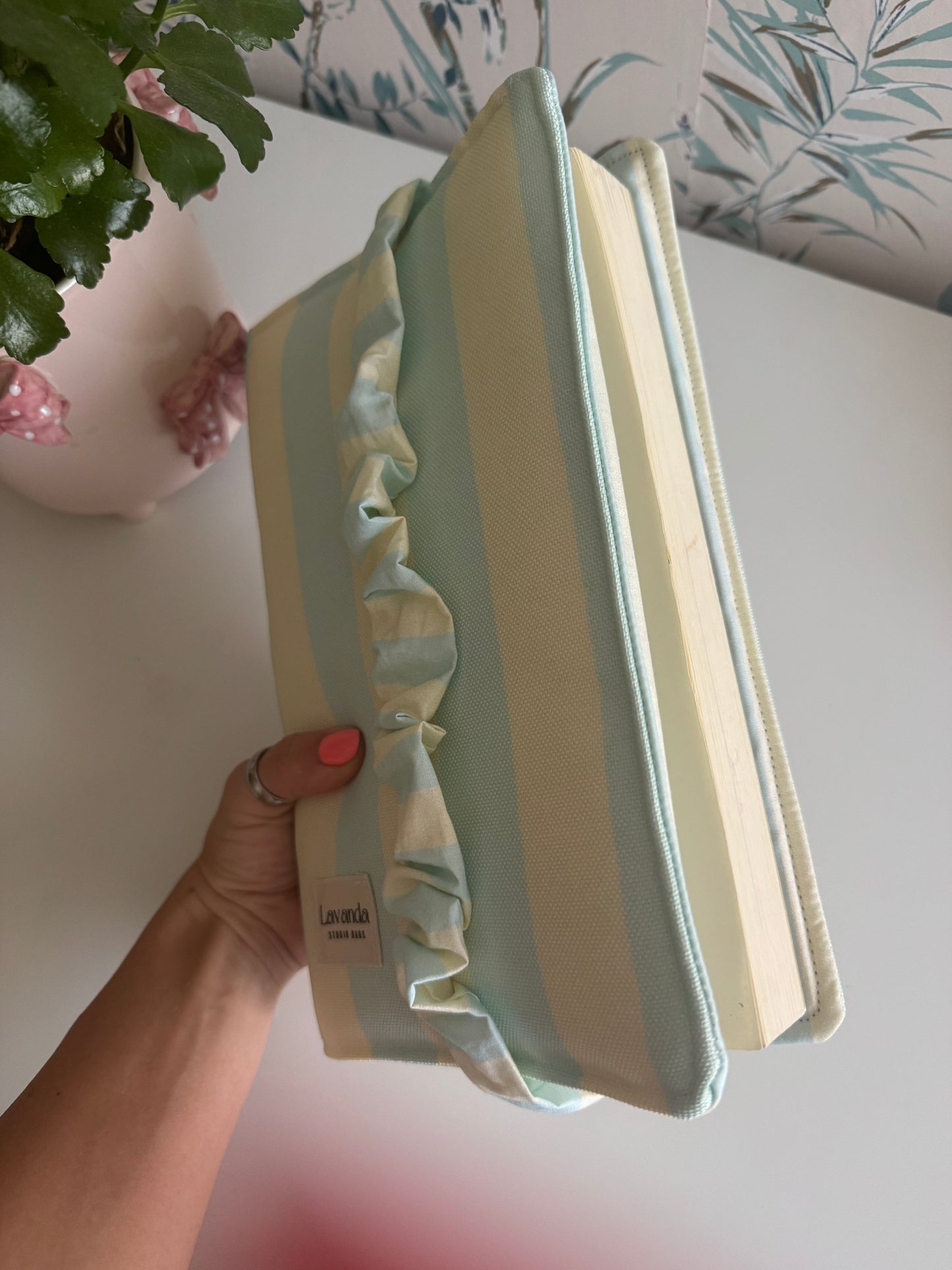 Book cover with flaps strap mint and butter