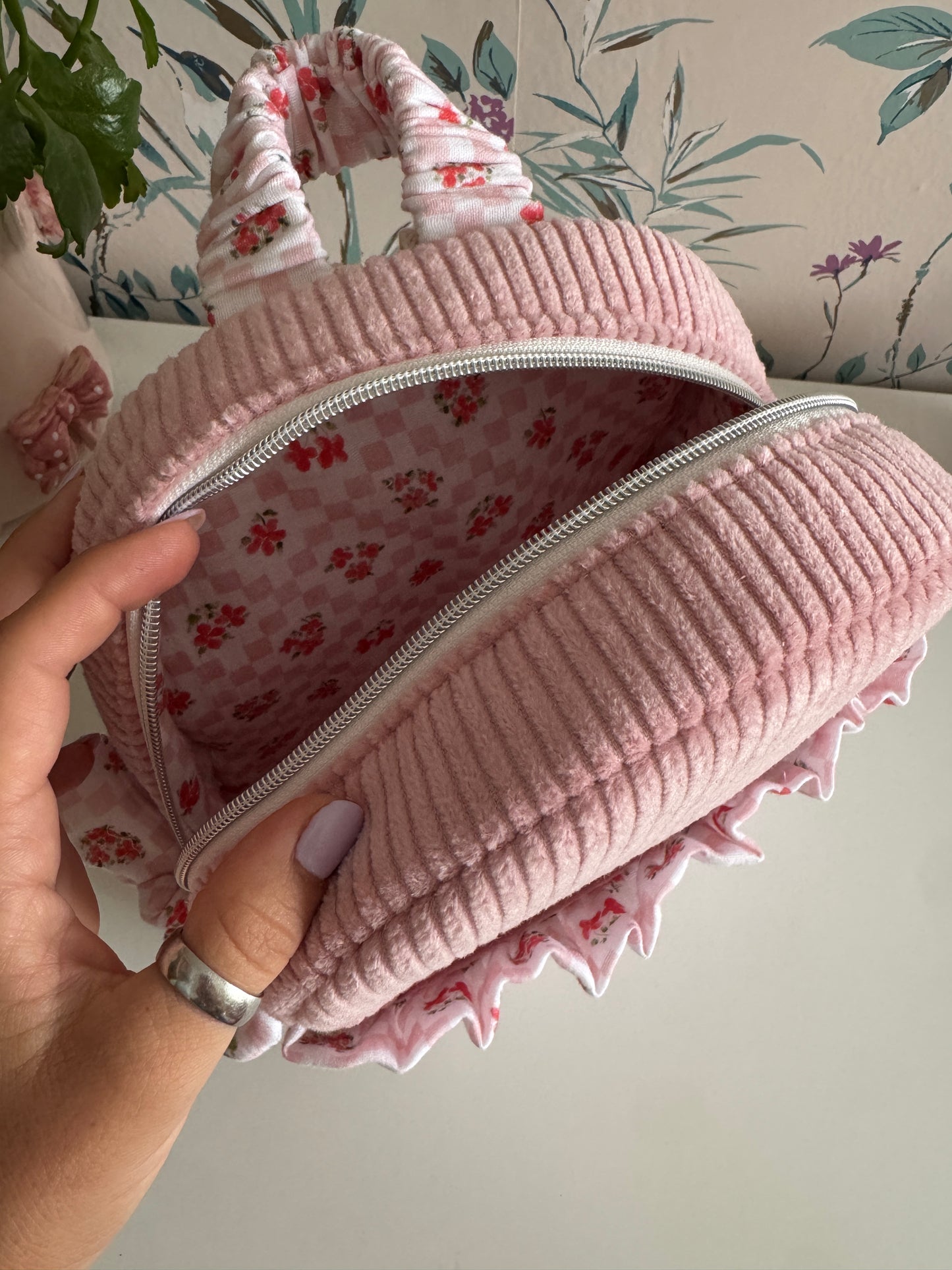 Mini backpack pink and flowers.In stock!