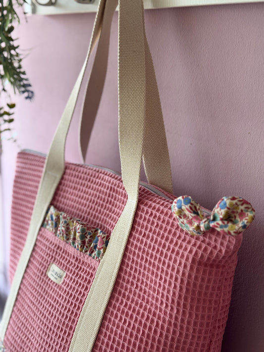 A.Tote bag Dalia pink waffle (custom bag) Available to make. Zipper