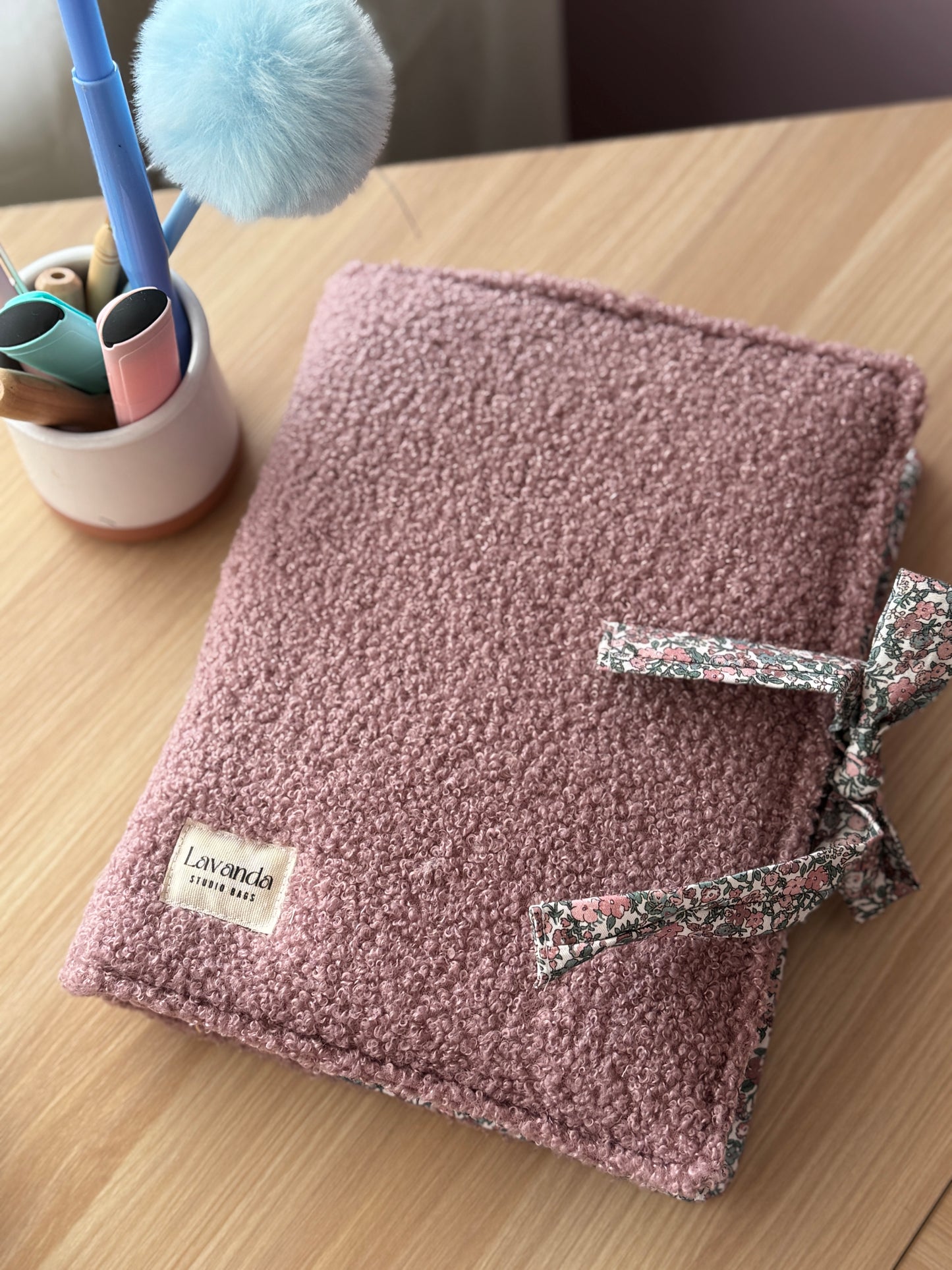 Book cover with flaps teddy old pink