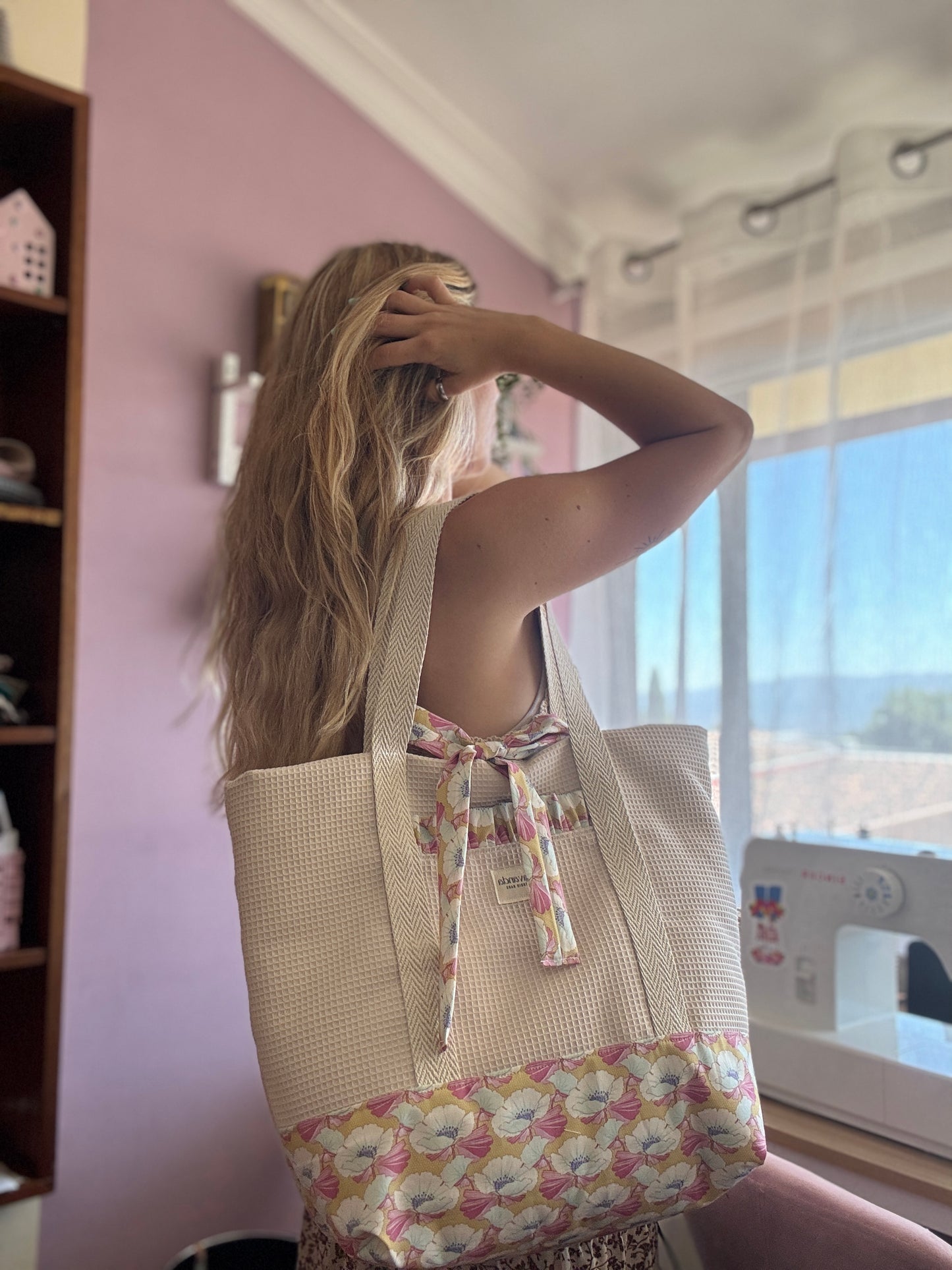 A.Tote bag beige waffle Nucifera (custom bag) Available to make within 15 business days.