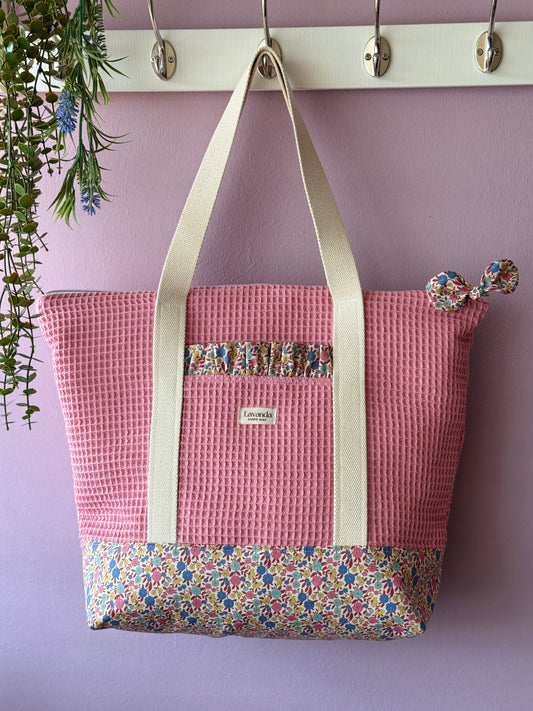 A.Tote bag Dalia pink waffle (custom bag) Available to make. Zipper