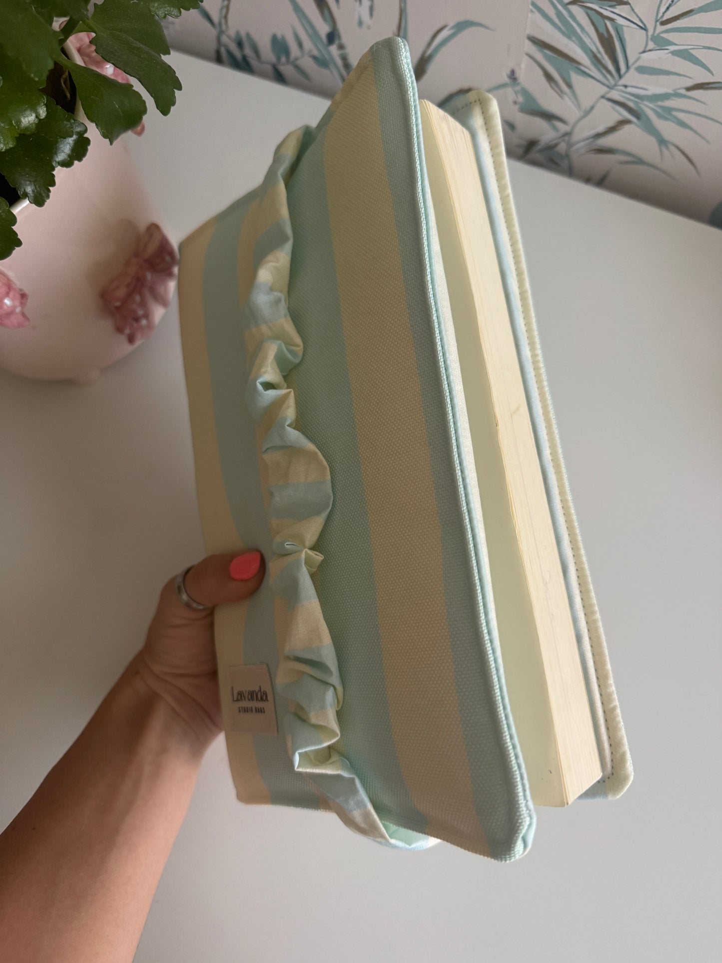 Book cover with flaps strap mint and butter