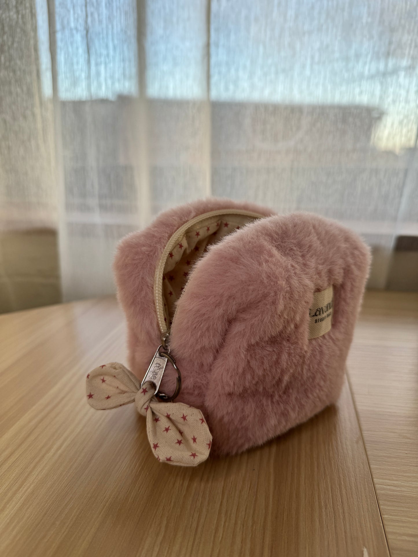 Mini pink fluffy cosmetic bag