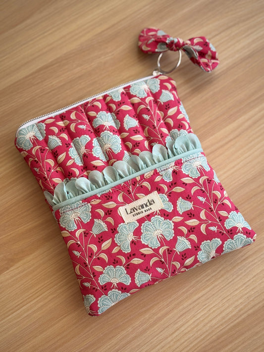 Kindle sleeve dustry red flowers and mint