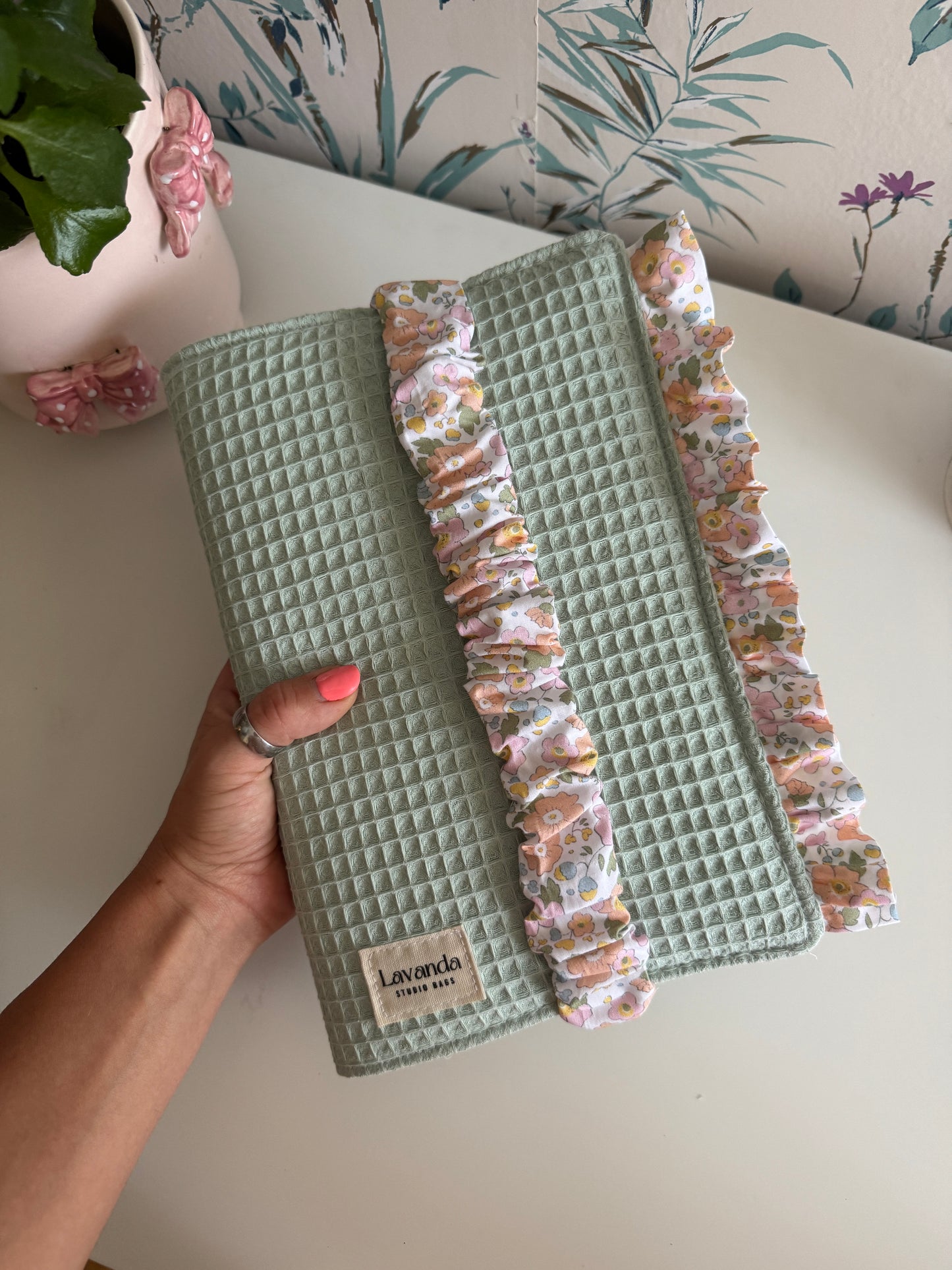 New! Book cover with flaps waffle fabric.