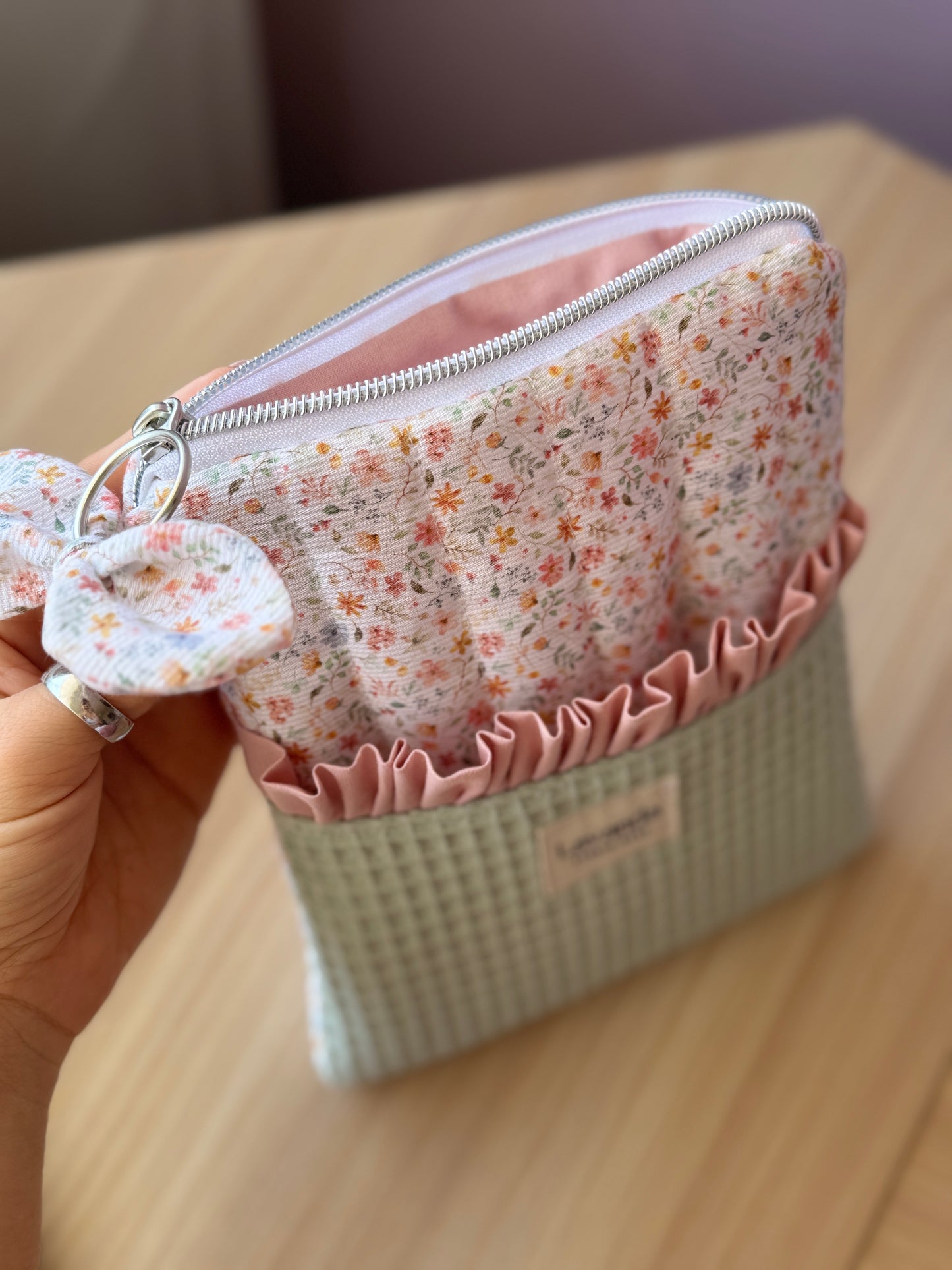 Kindle sleeve pastel flowers pink and mint waffle