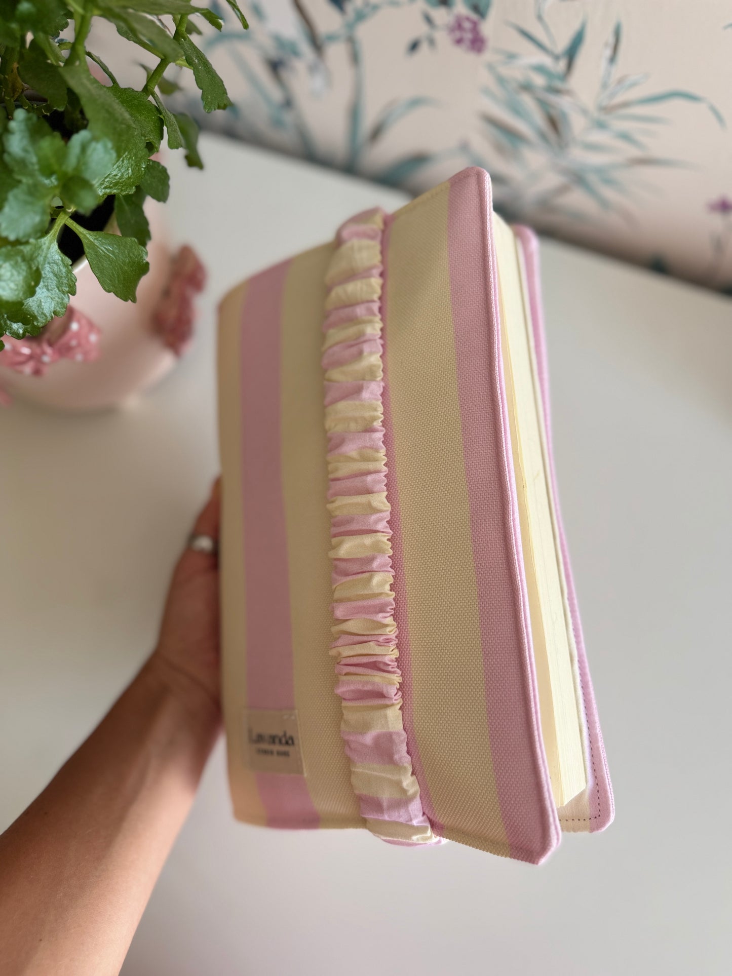 New! Book cover with flaps strap pink and pastel yellow