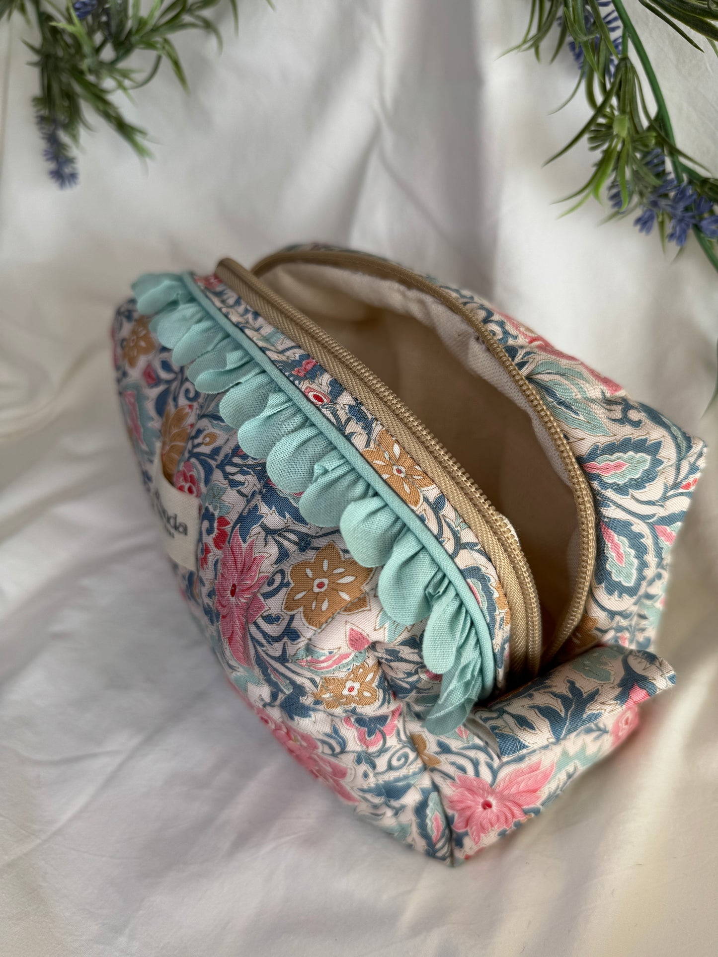 Cosmetic bag lilium, floral fabric.