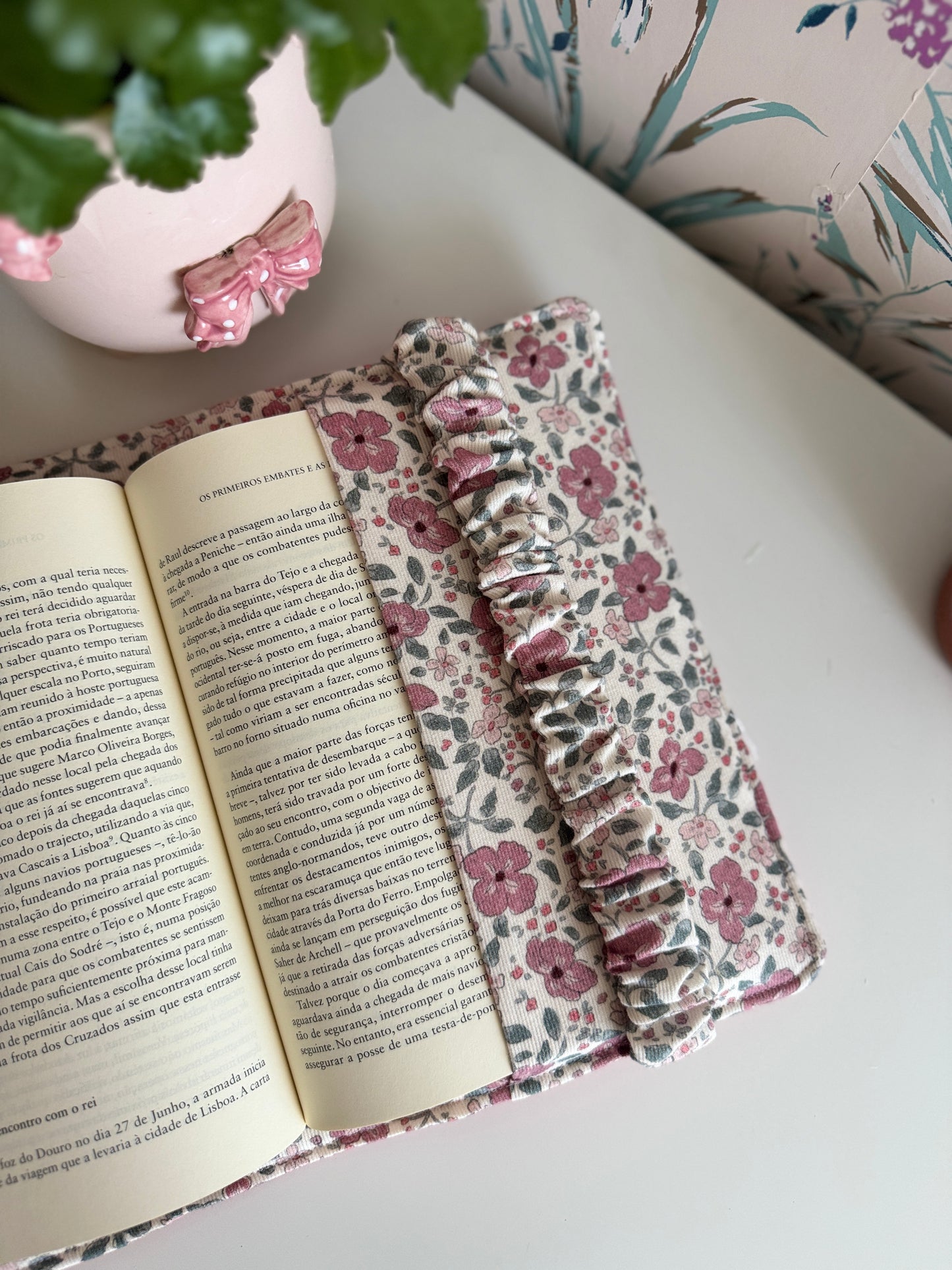 New! Book cover with flaps waffle fabric and  flowers.