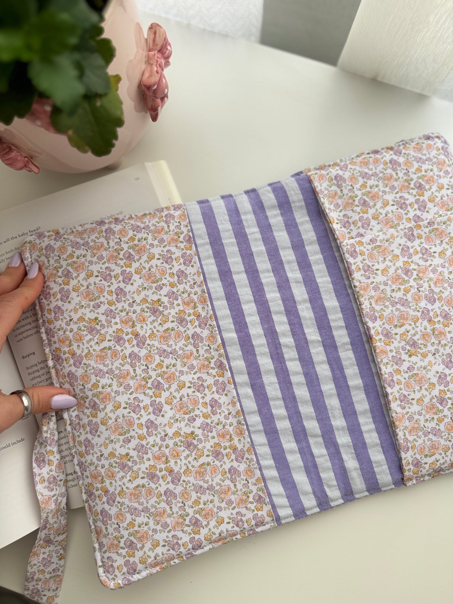 Book cover with flaps lilac flowers(pocket inside)