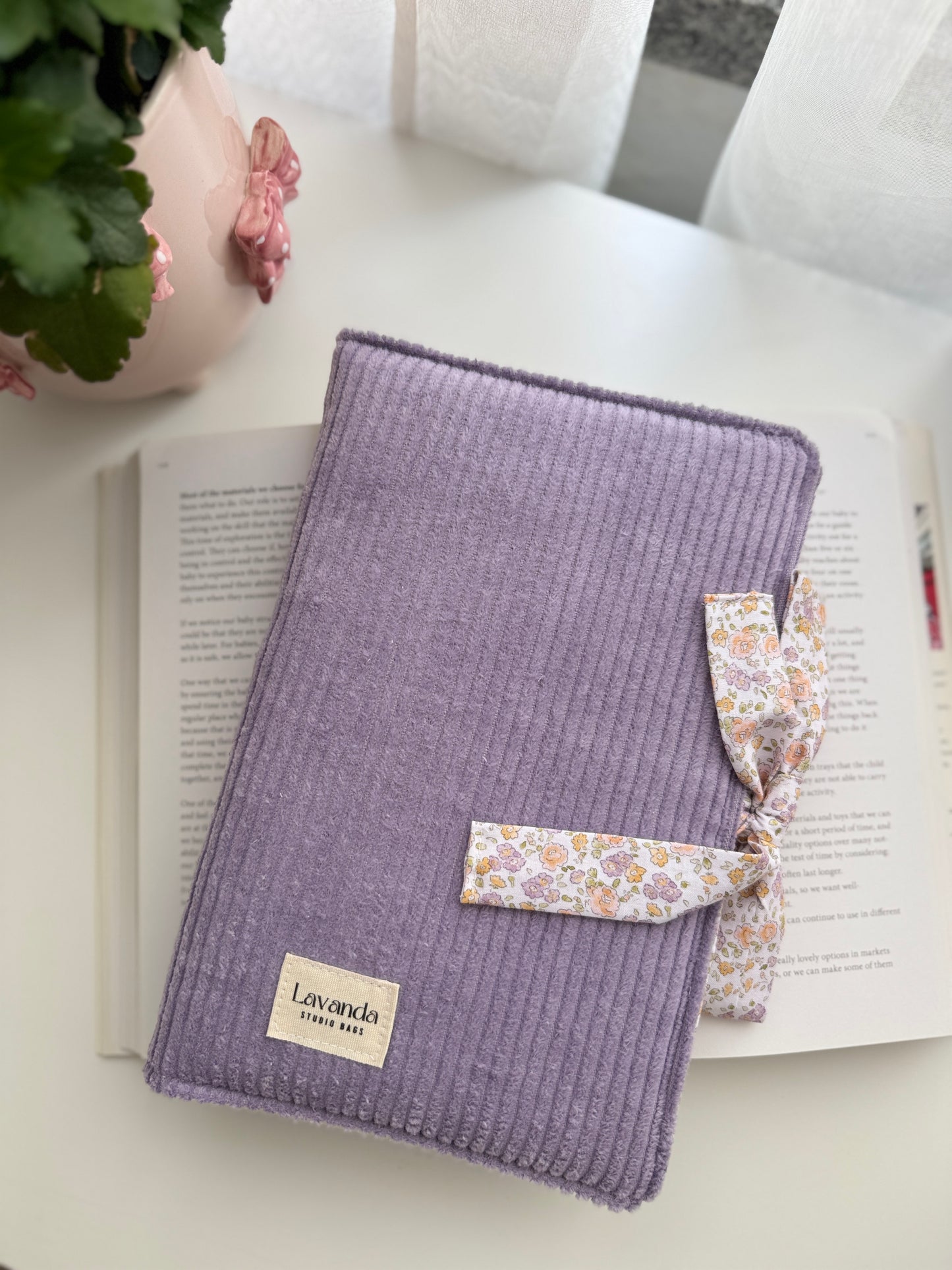 Book cover with flaps lilac flowers(pocket inside)