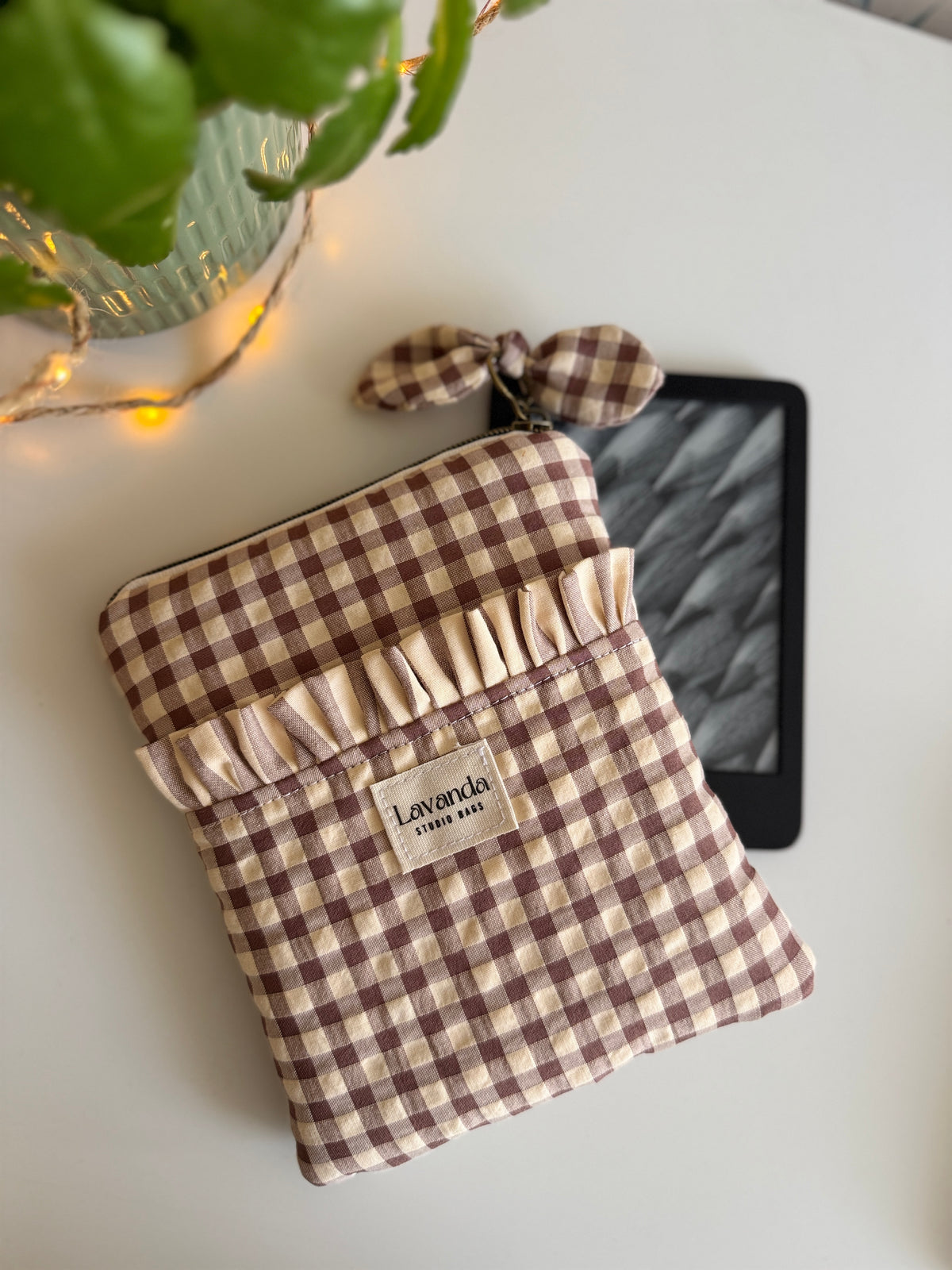 Kindle/ kobo 🍂sleeve vainilla Vichy and flowers