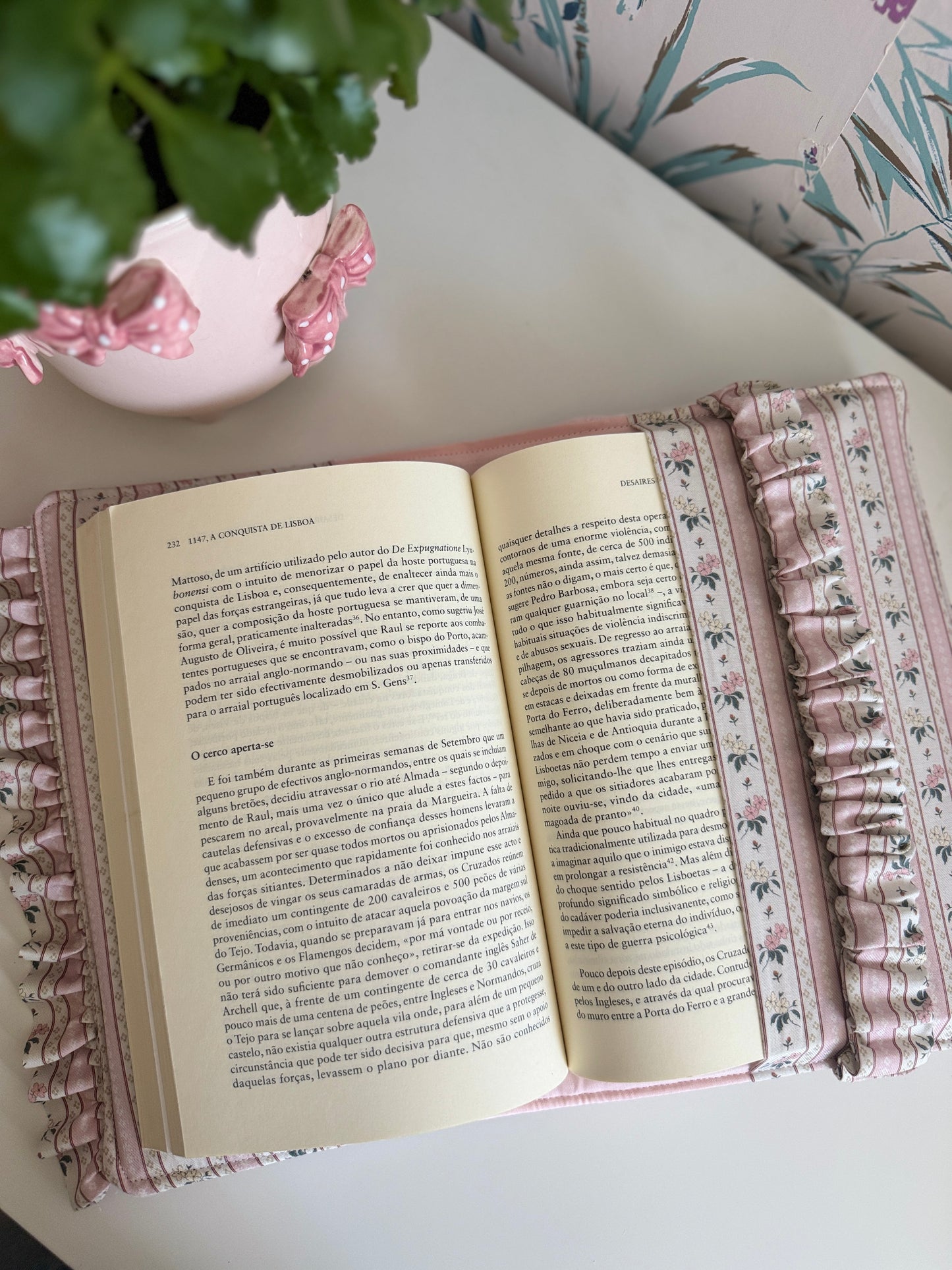 New! Book cover with flaps waffle fabric and cotton flowers.