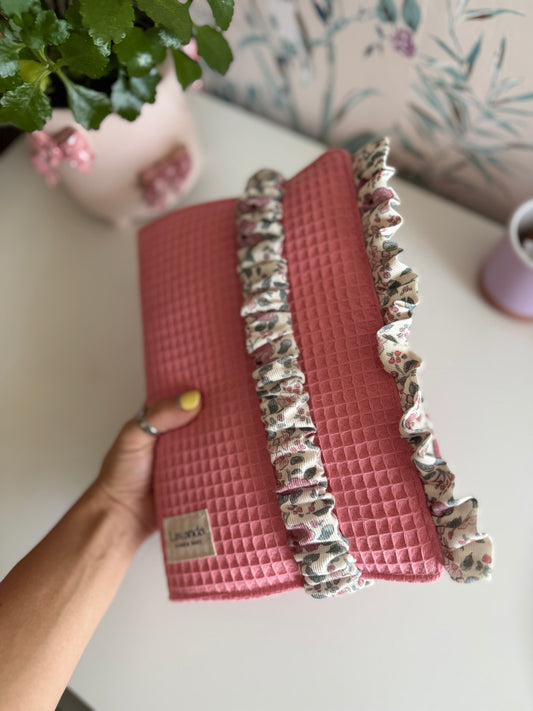 New! Book cover with flaps waffle fabric and  flowers.