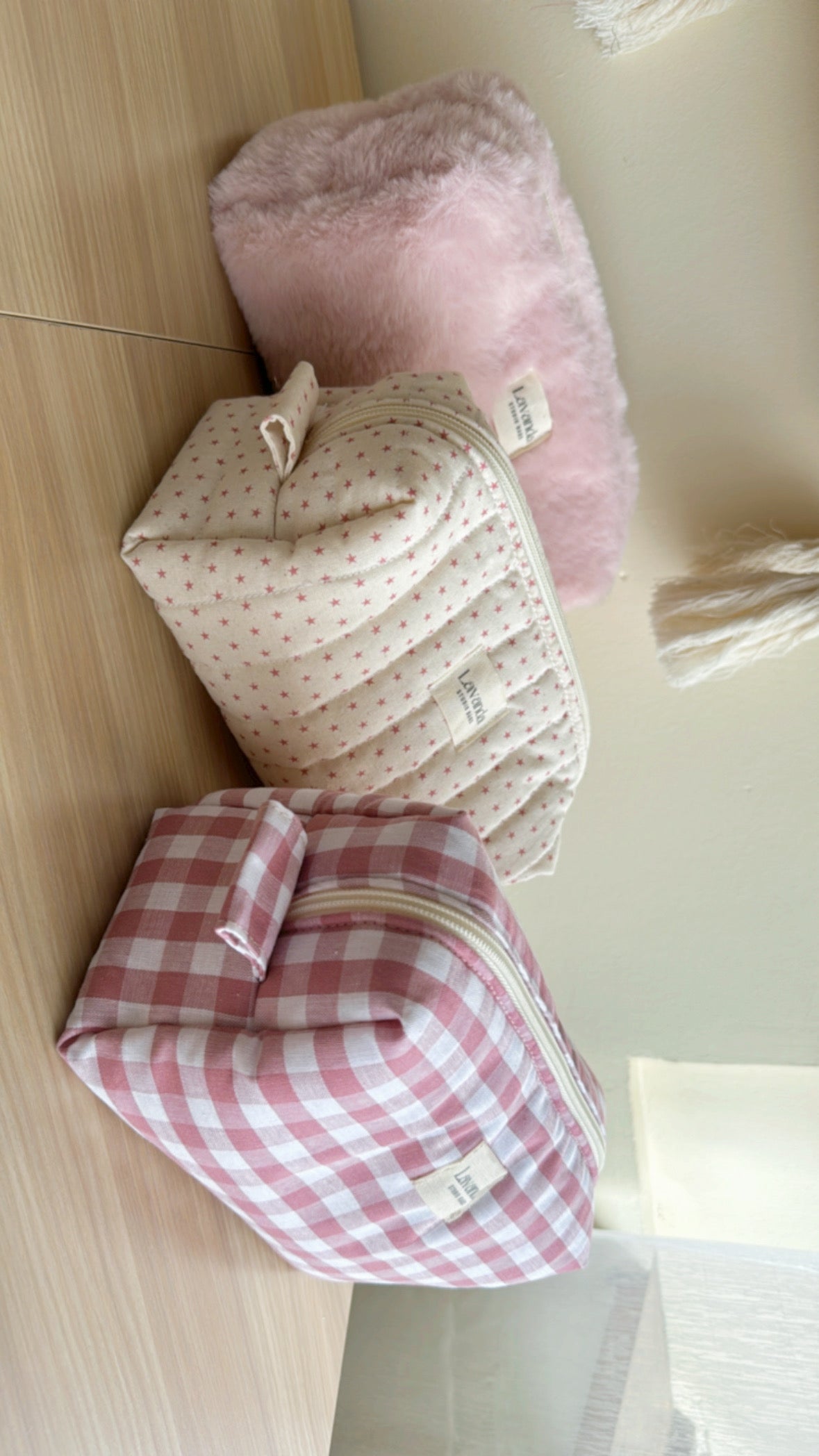 Cosmetic bag Georgina,pink squares