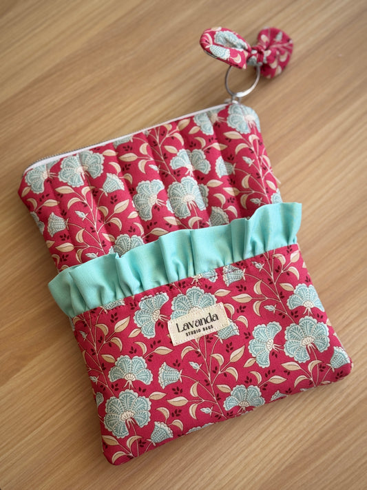 Kindle sleeve dustry red flowers mint.