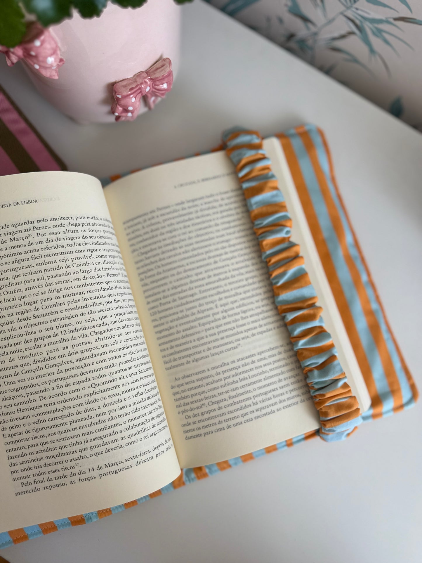 Book cover with flaps strap mint and orange