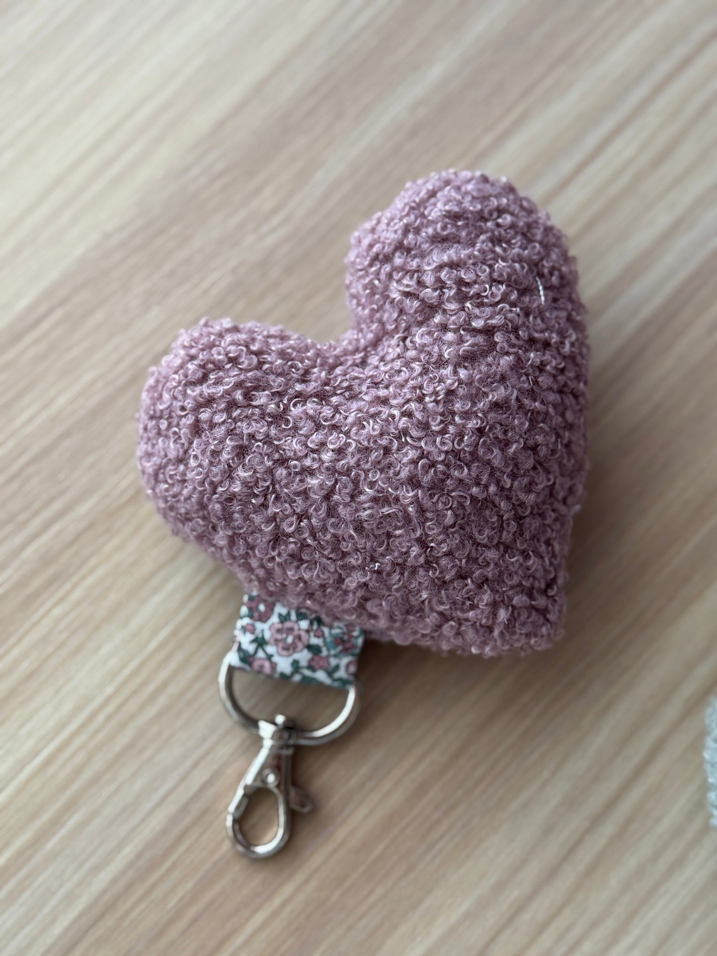 Fabric heart keychains pink teddy bear