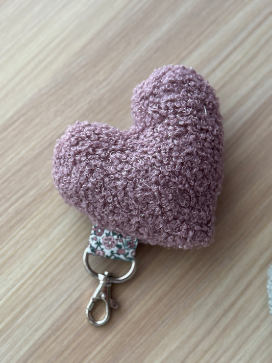 Fabric heart keychains pink teddy bear