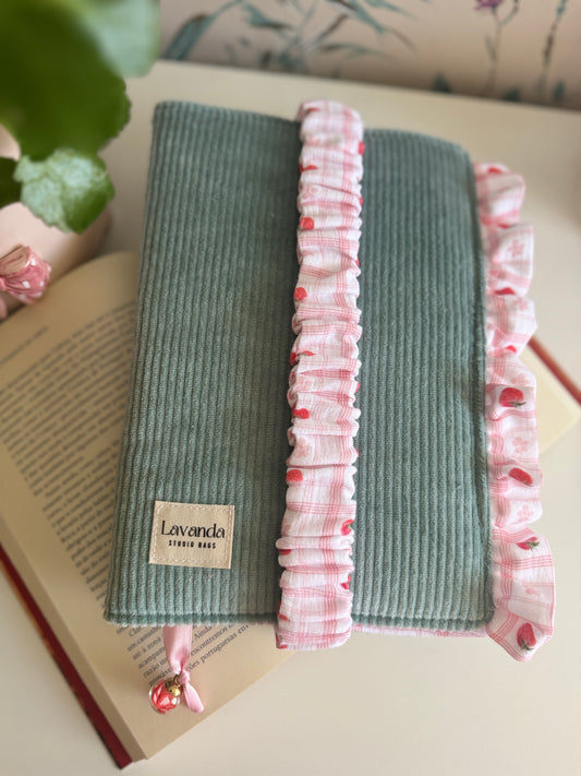 New! Book cover with flaps green pana and strawberry 🍓.