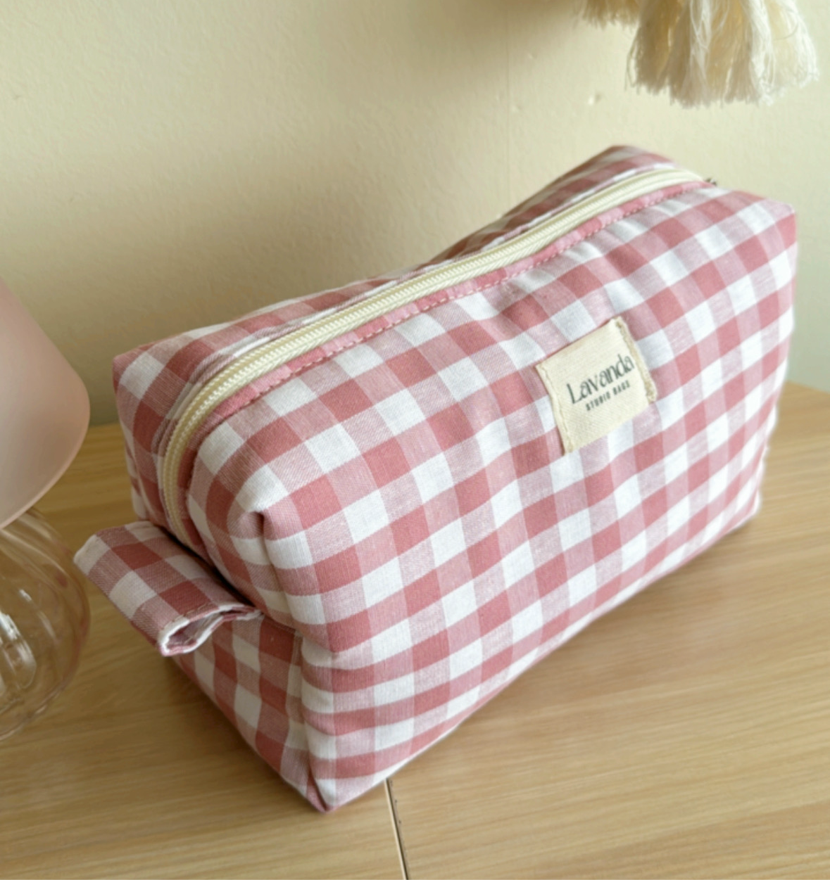 Cosmetic bag Georgina,pink squares