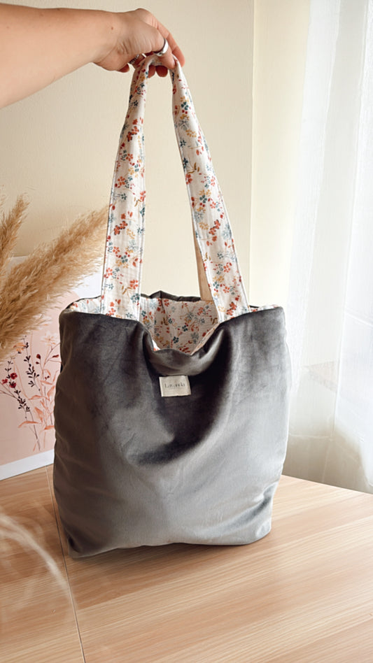 Tote bag velvet grey / lirio line