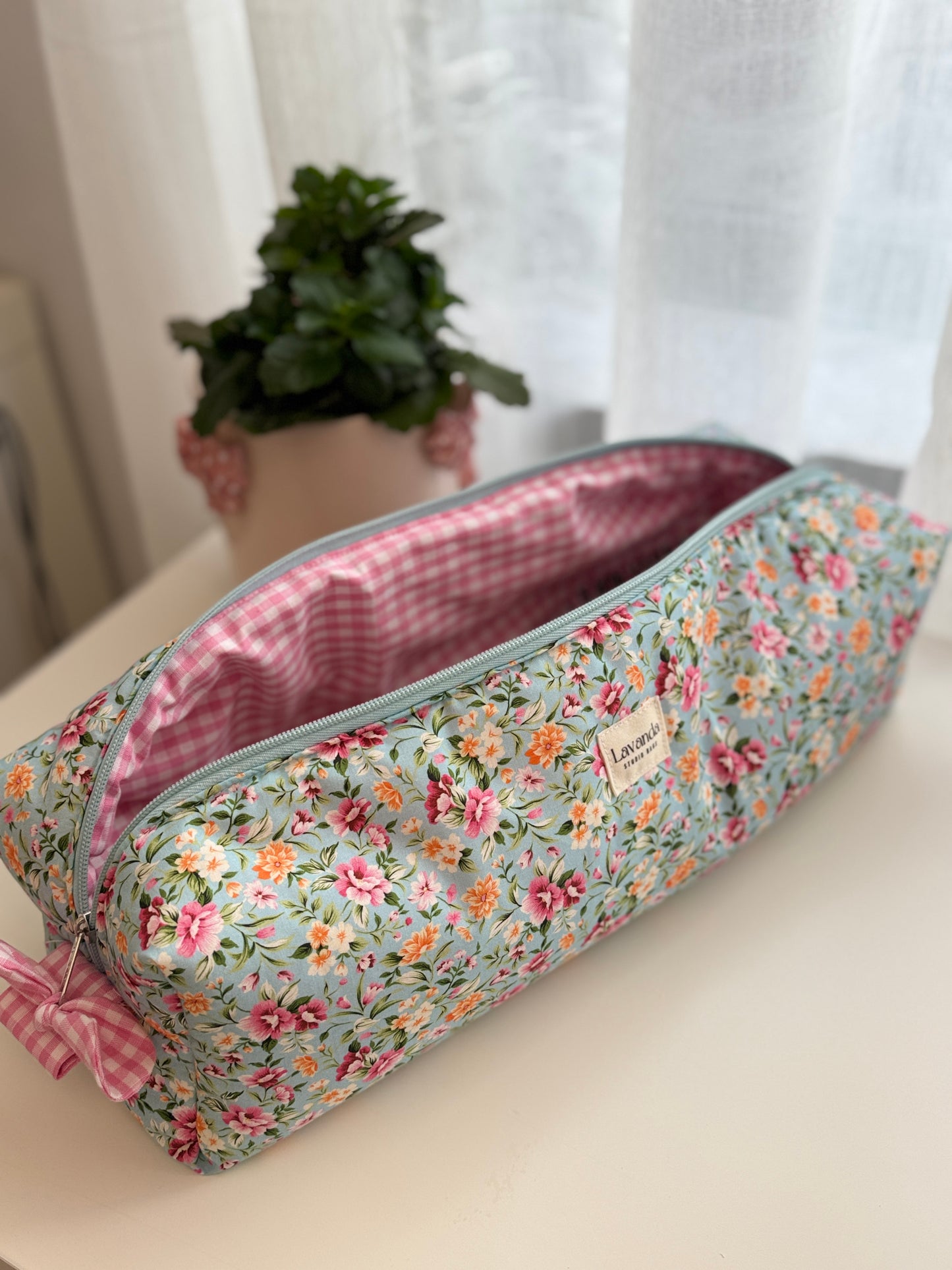 Dyson saco simples XXL airwrap floral e Vichy rosa no interior