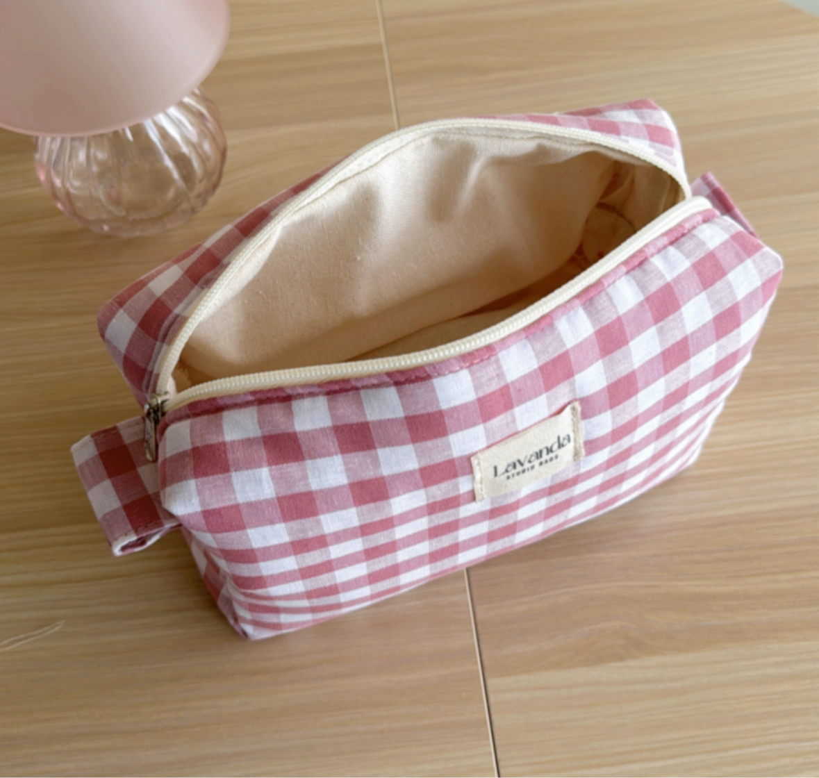 Cosmetic bag Georgina,pink squares