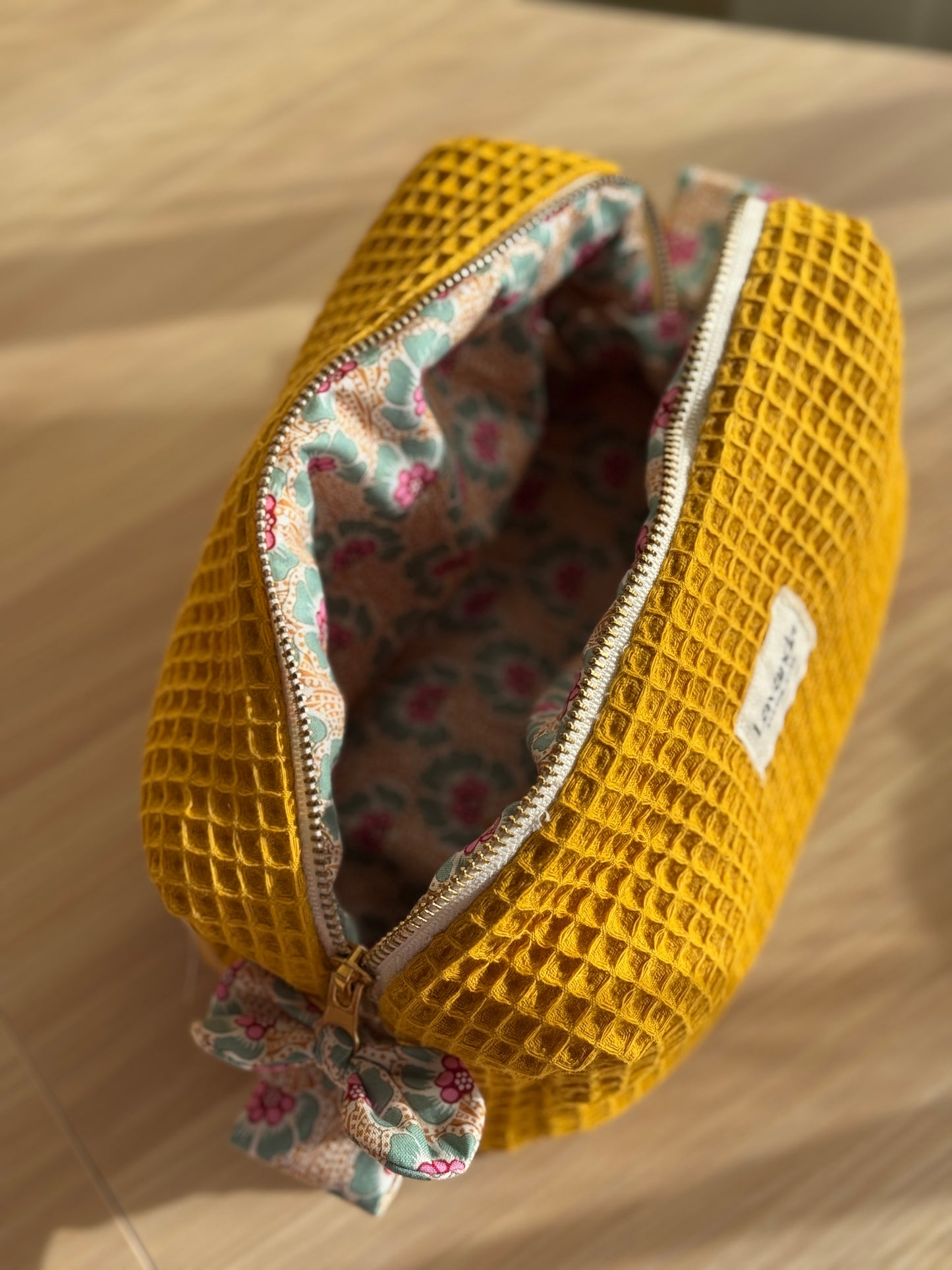 Cosmetic bag yellow and floral honey