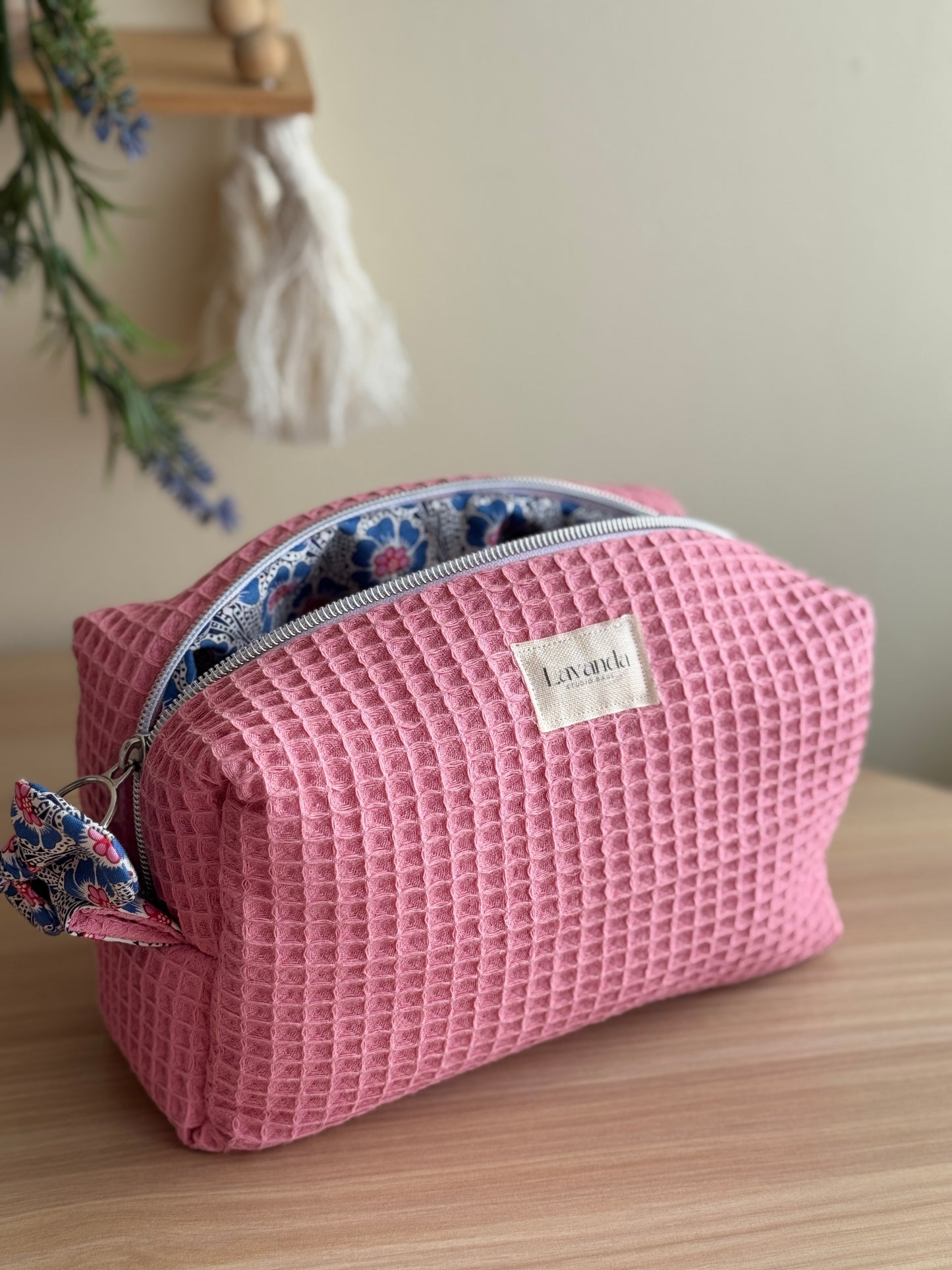 c.Cosmetic bag pink waffle and blue love