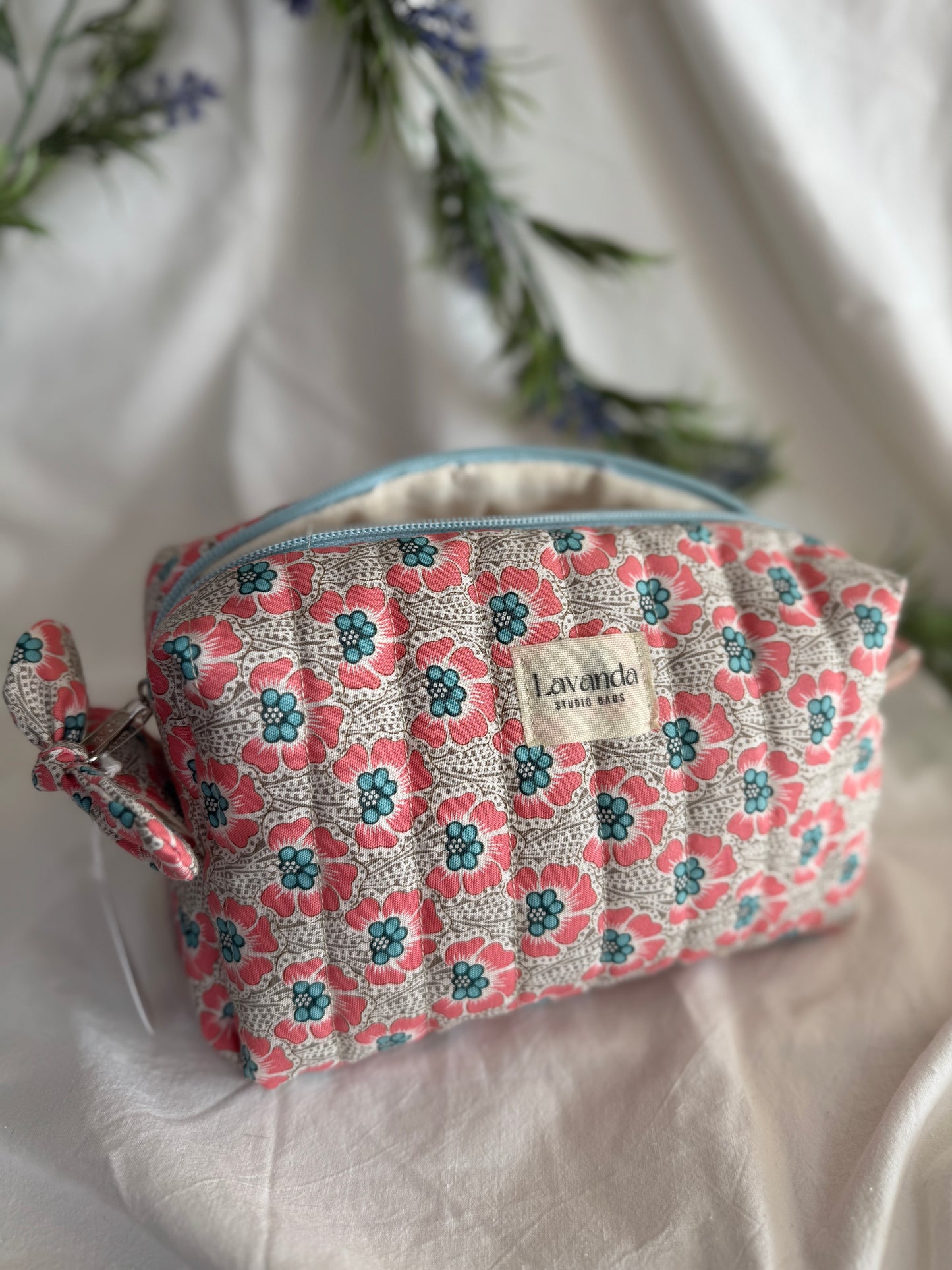 Cosmetic bag camelia ,floral fabric.