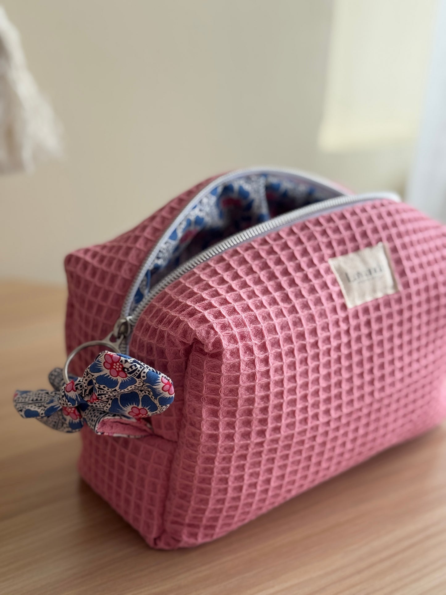 c.Cosmetic bag pink waffle and blue love