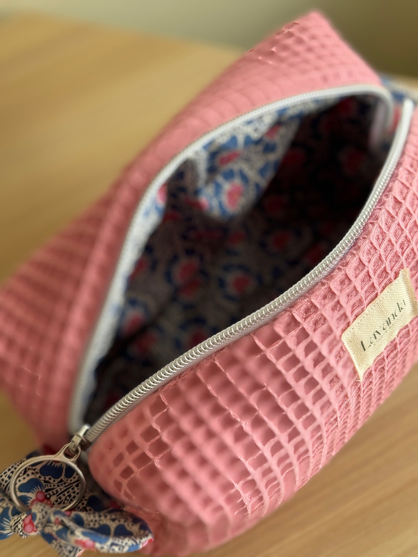 c.Cosmetic bag pink waffle and blue love