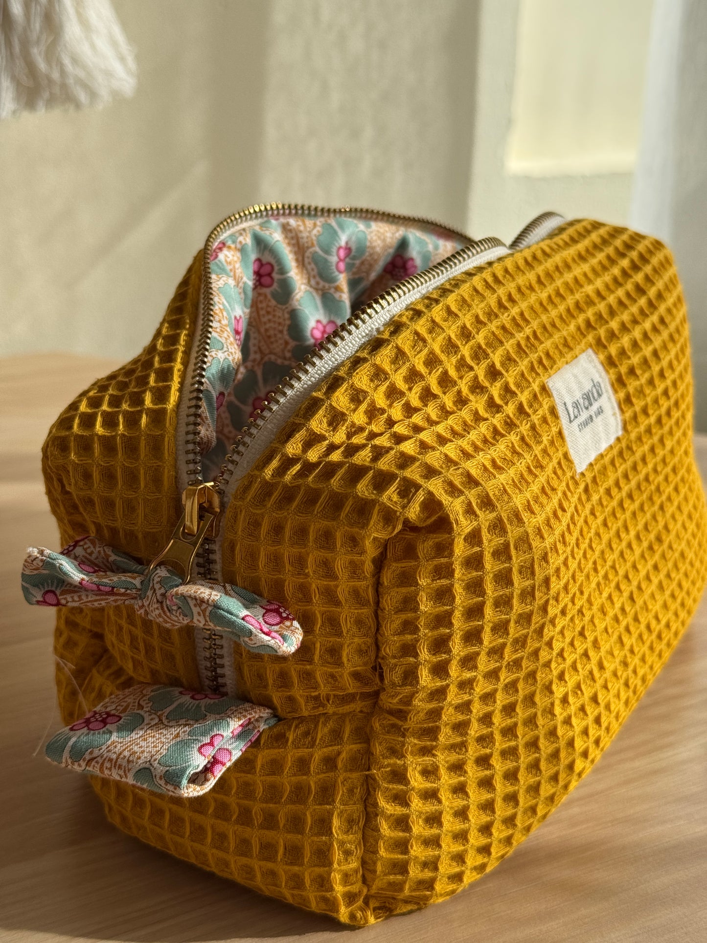 Cosmetic bag yellow and floral honey